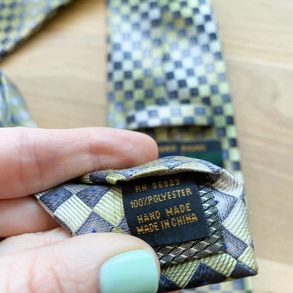 ALEXANDER JULIAN COLOURS Men's Silver/Green/Black Check Handmade Necktie sz OS - Picture 9 of 10